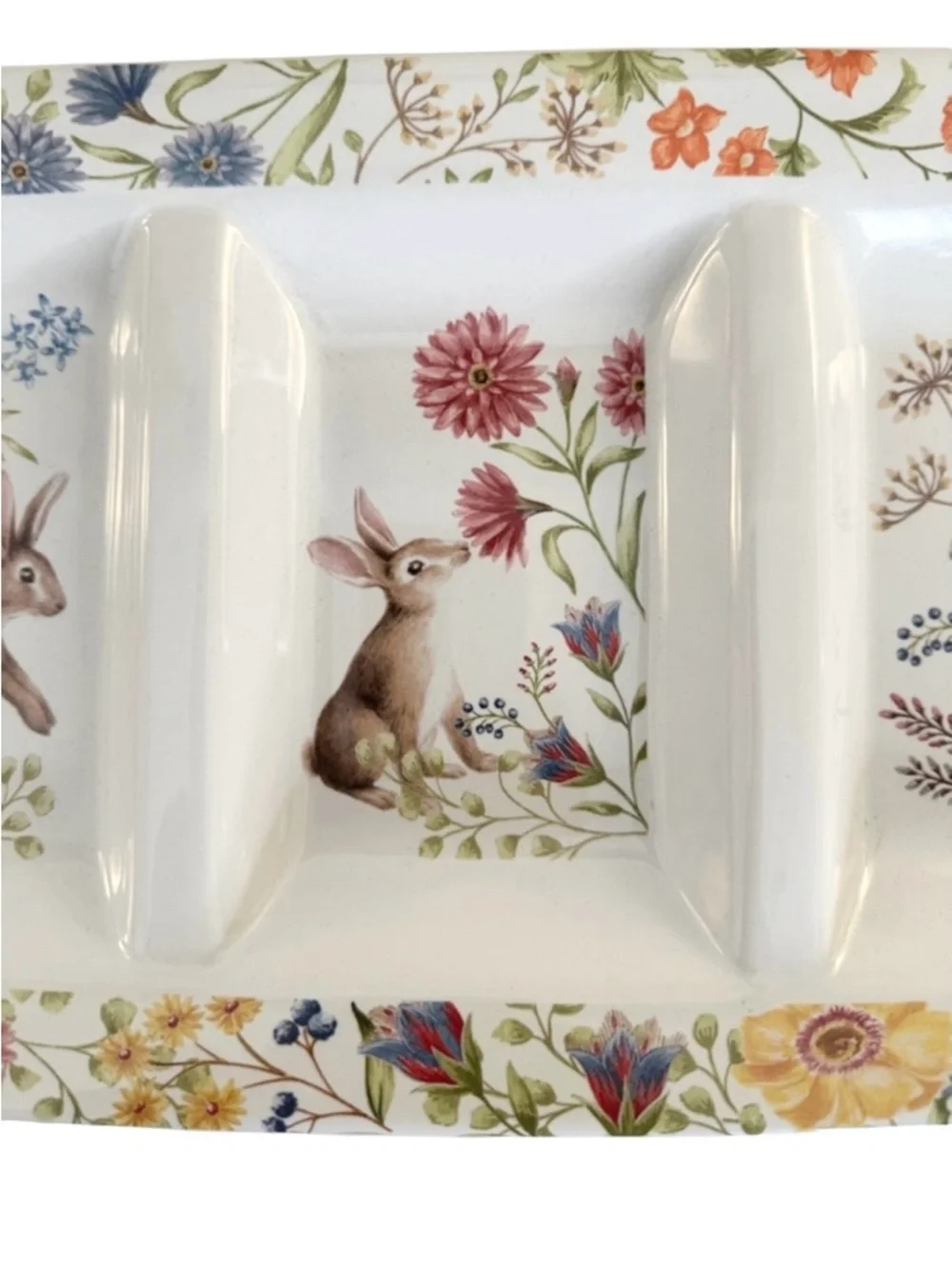 Pottery Barn Spring Garden Floral Bunny Stoneware Serving Dish Spring Summer New